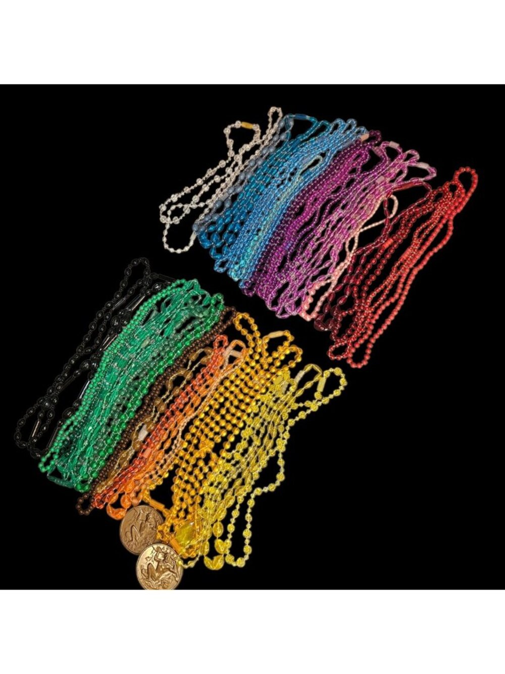 VTG Plastic Beaded Necklaces Lucite 60s 70s Doubloon Krewe Atlas 42 Pcs Rainbow